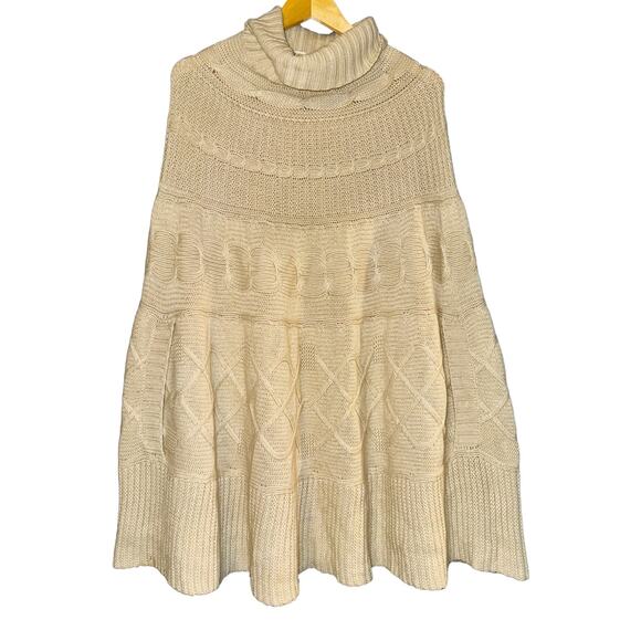 Autumn Cashmere Sweaters - Autumn Cashmere Turtle Neck Poncho Women's One Sz Cable Knit Cashmere Wool Blend